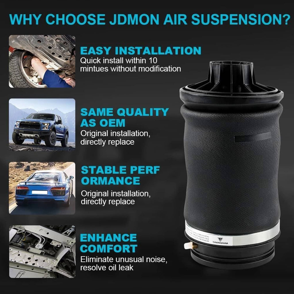 Rear air suspension spring bag with black textured sleeve and metal base ring.