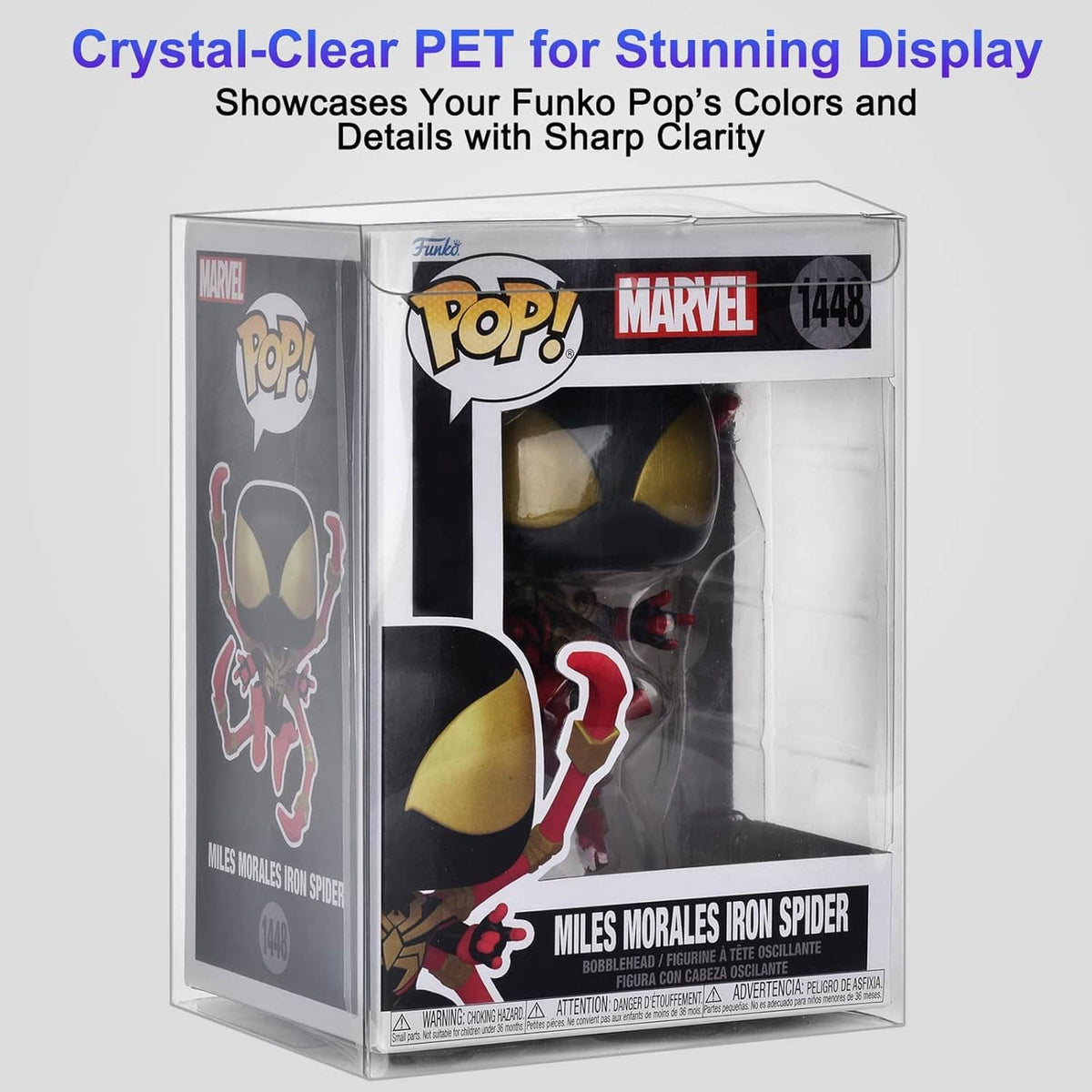 Crystal-clear protector case covering a boxed Pop figure for display and protection