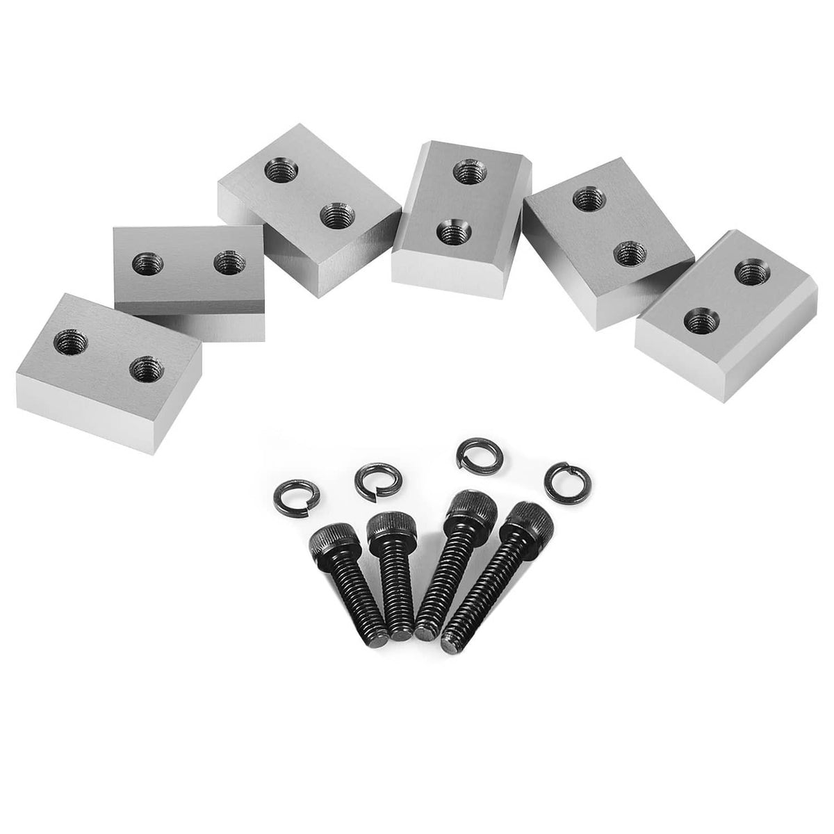 Rebar cutter blade blocks with threaded holes, plus screws and washer rings set.
