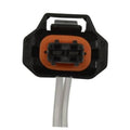 Fuel injector pigtail wiring connector with orange terminal insert and two metal leads