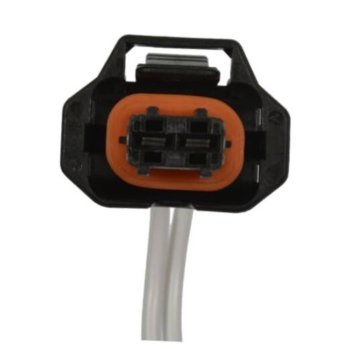 Fuel injector pigtail wiring connector with orange terminal insert and two metal leads