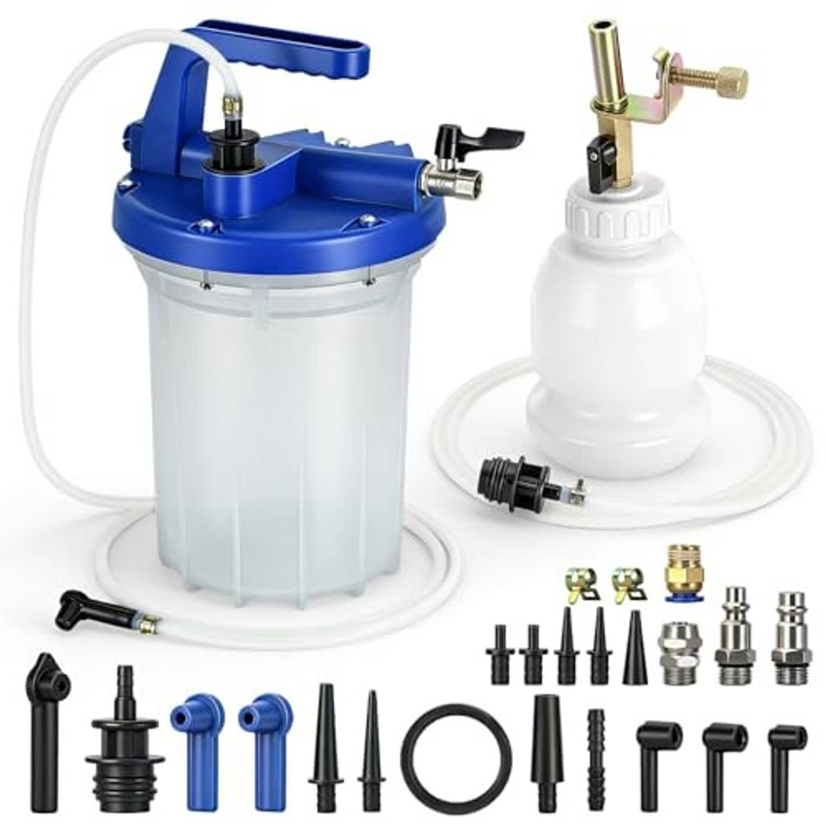 3L vacuum brake bleeder kit set with vacuum pump, fluid bottle, tubing, and nozzles