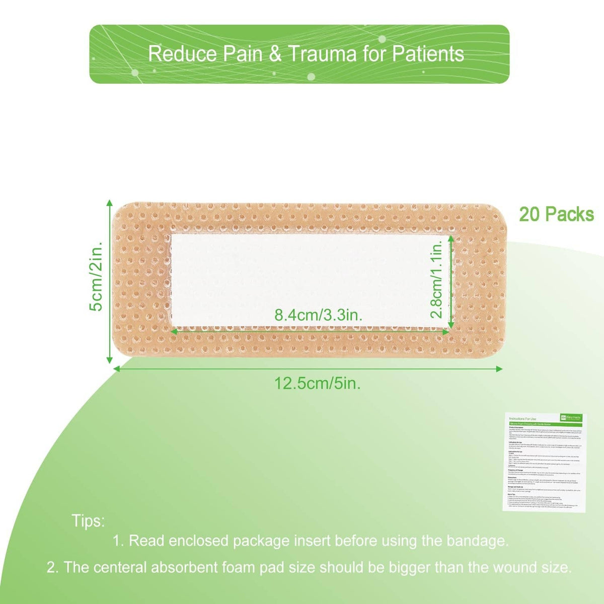 Tan silicone foam border dressing with rectangular absorbent window