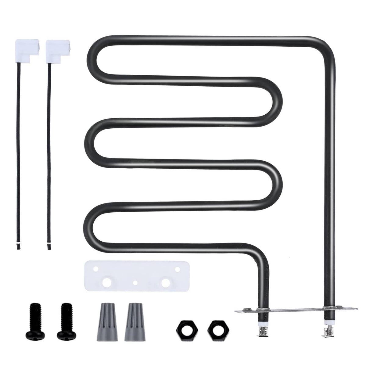 Electric smoker heating element kit with black U-shaped coils and wire connectors