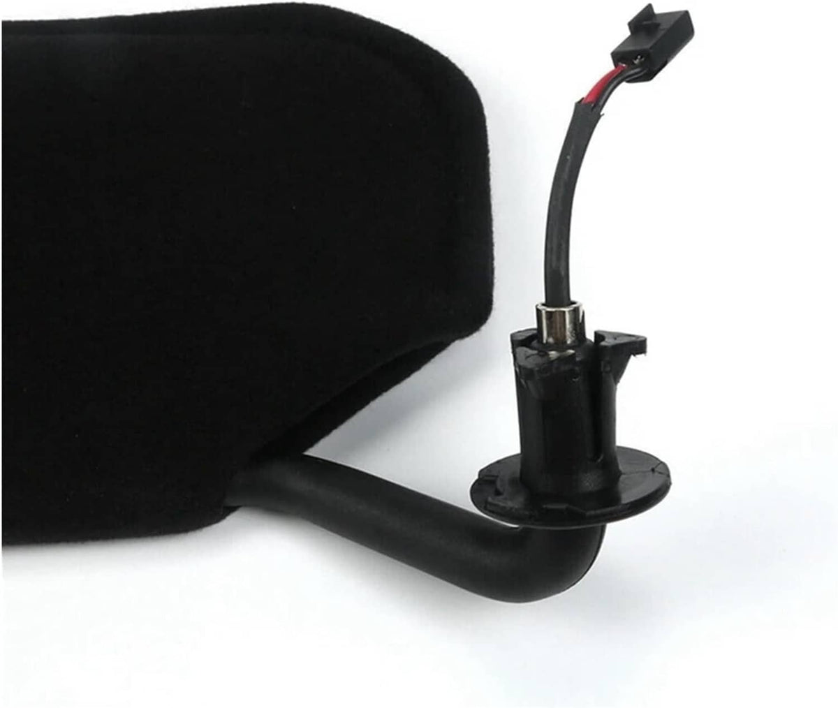 Black sun visor corner with visible wiring and connector near base