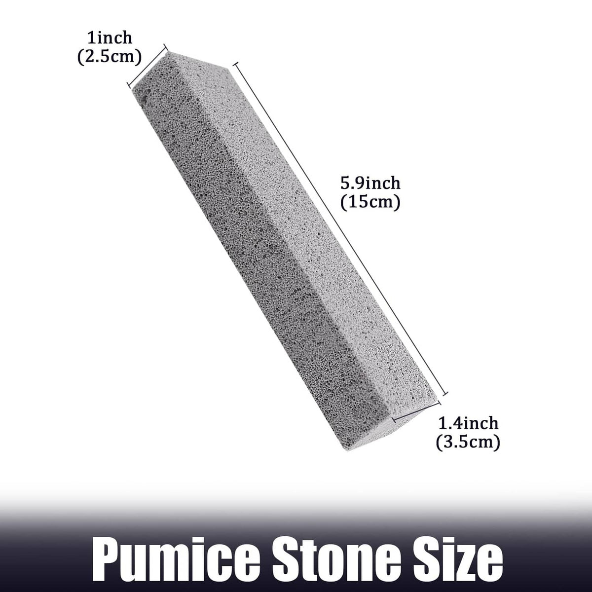 Grey pumice stone stick for toilets, 5.9 in length with 1 in wide face.