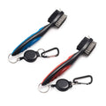 Golf club groove cleaner brush set, black handles with blue and red accents, 2-pack
