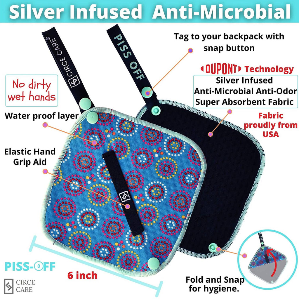 Blue patterned pee cloth with snap; water-proof layer, silver infused anti-microbial