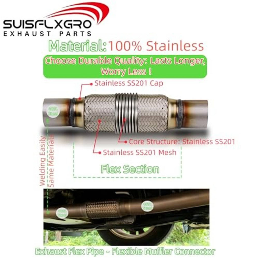 Exhaust flex pipe section with woven stainless mesh and metal end sleeves