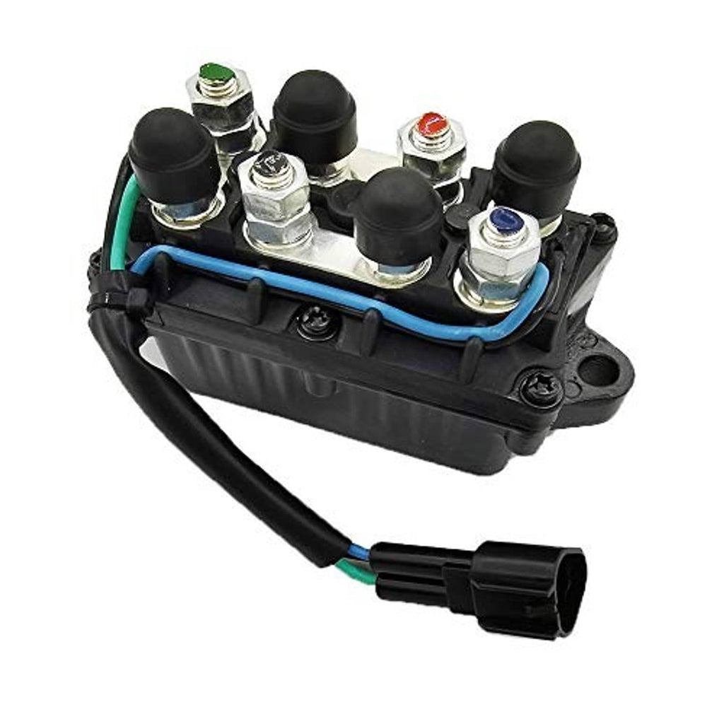 Boat tilt-trim power relay module angled view with black housing and terminals