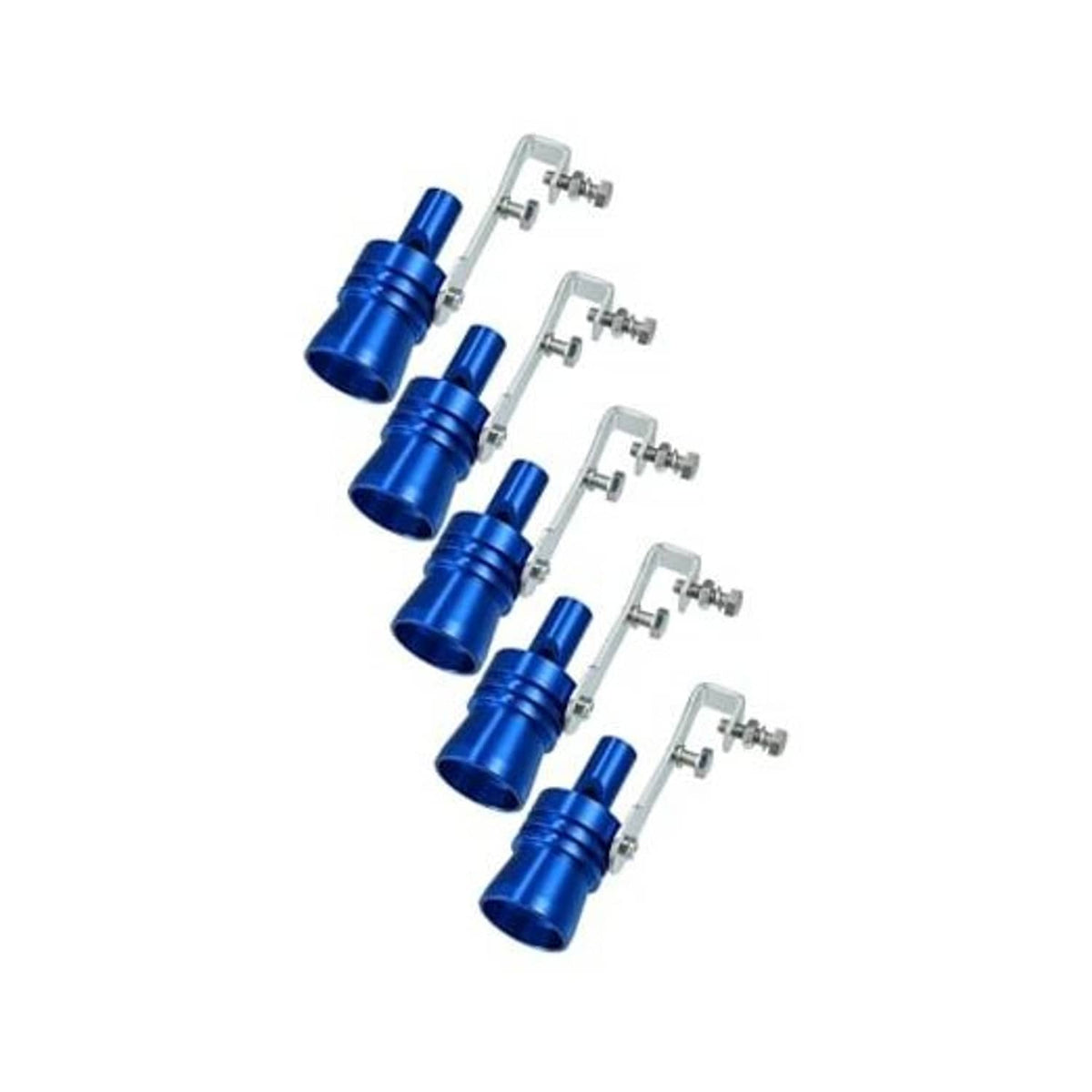 Set of blue aluminum turbo sound exhaust muffler pipe whistles with U-brackets