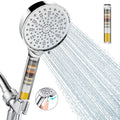 Chrome handheld shower head with multi-spray face and attached filter cartridge