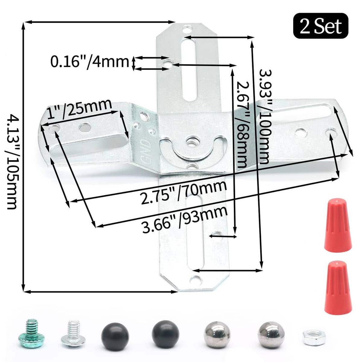 Silver light fixture mounting bracket set with hardware caps and mounting screws