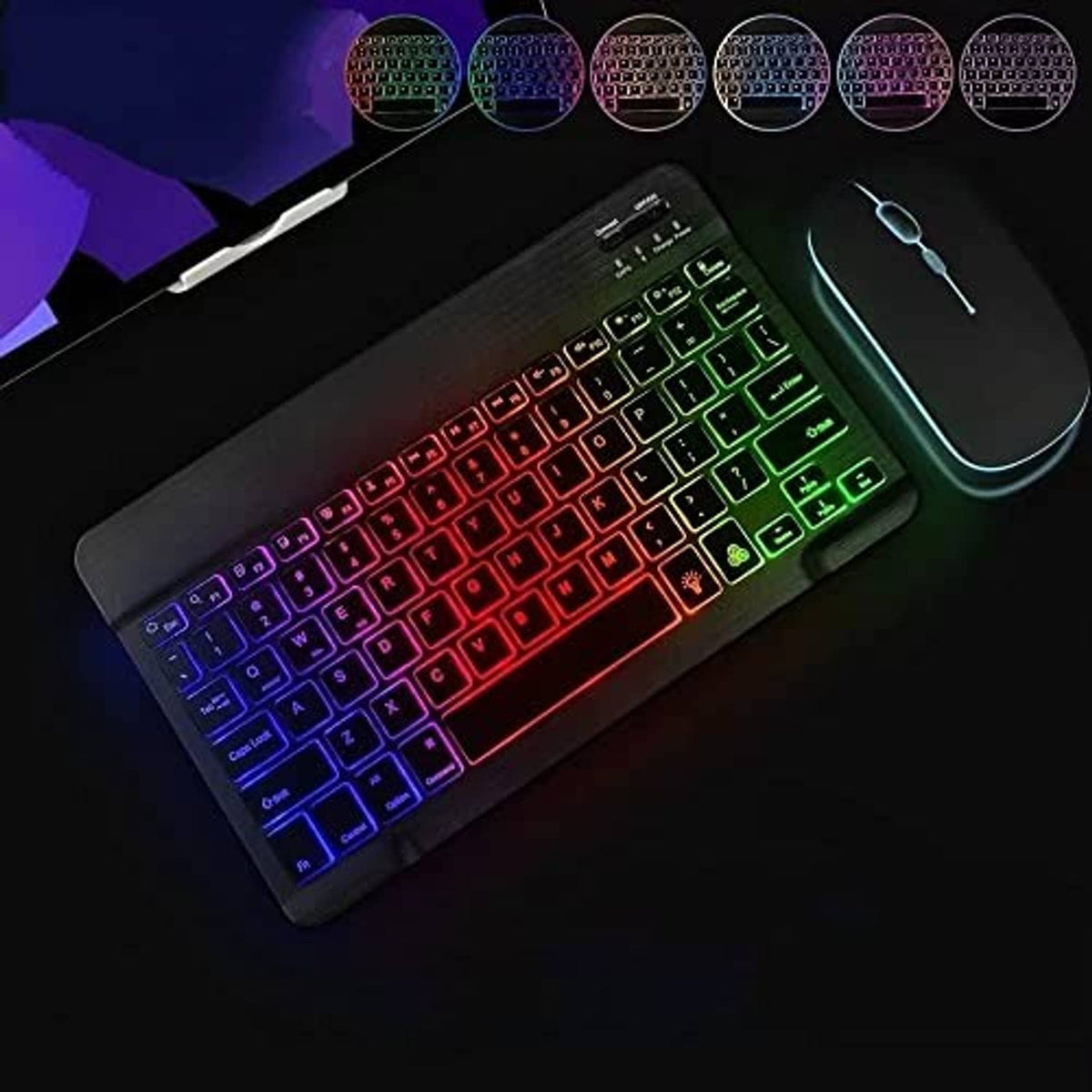 RGB Bluetooth keyboard and wireless mouse with bright rainbow backlighting