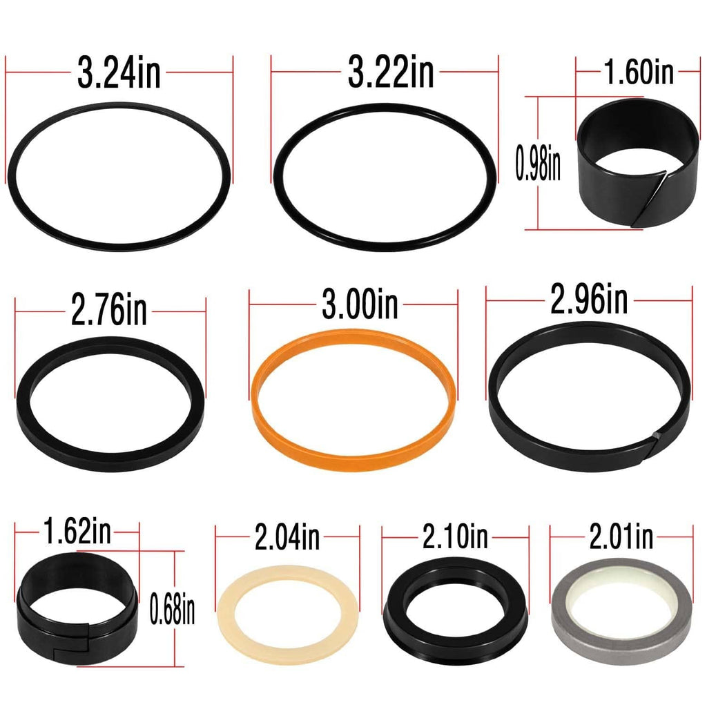 Hydraulic cylinder seal rings set with different sizes shown in diagram