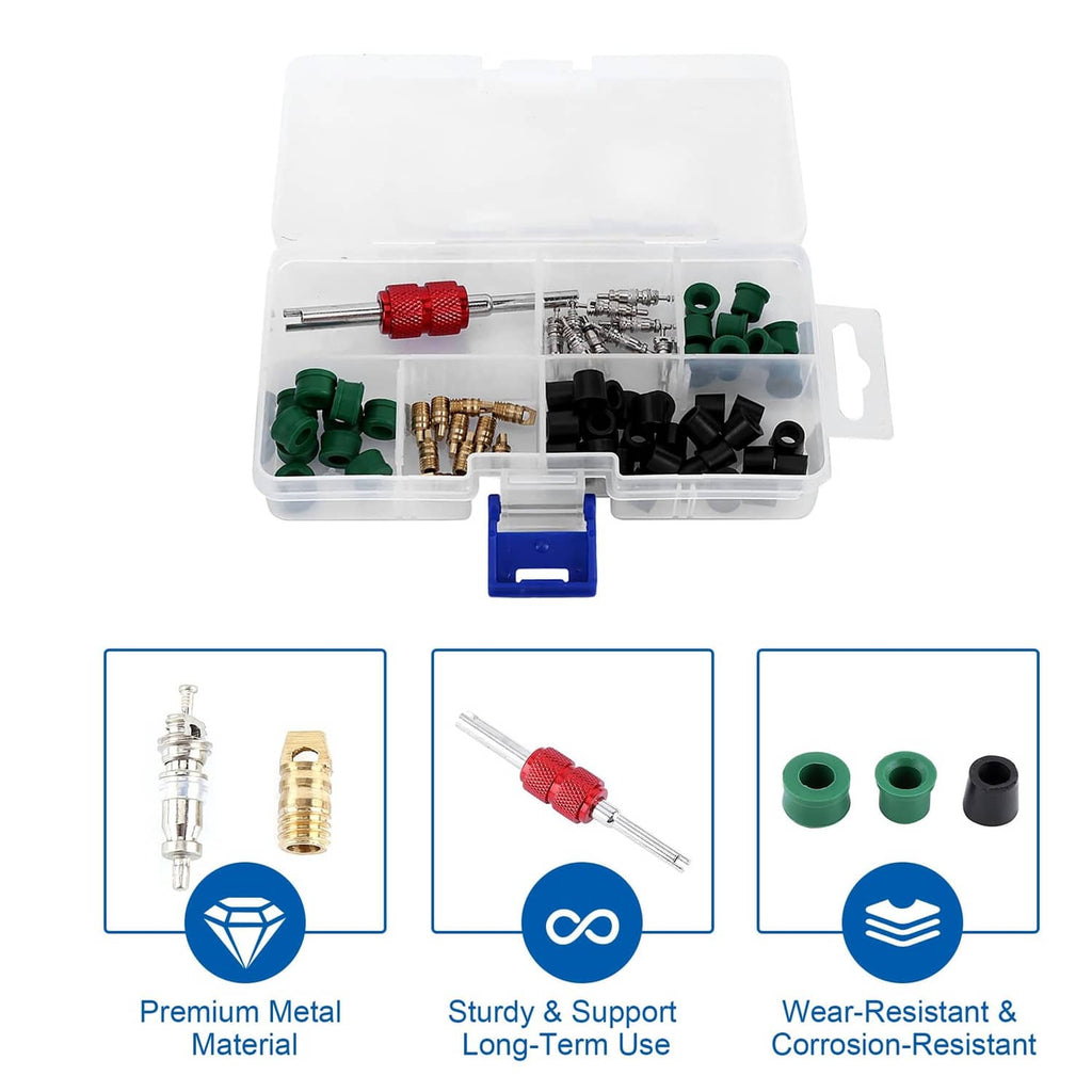 71-piece HVAC hose gasket repair kit with open clear case and mixed seal parts