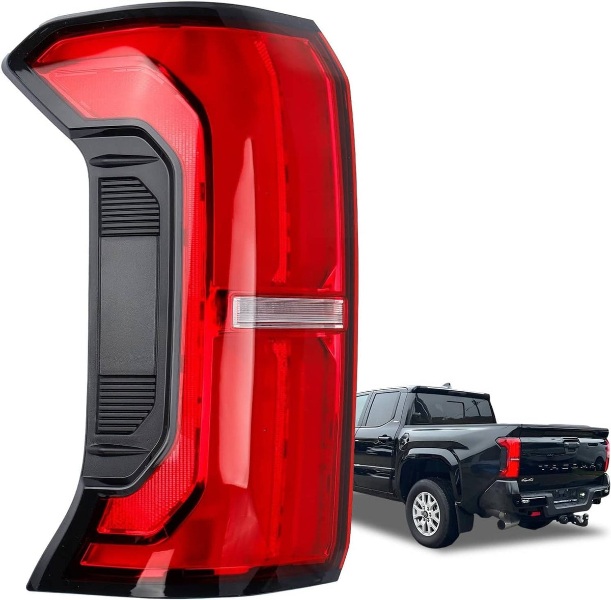 Left LED tail light/brake lamp: red lens, clear reflector, black housing.