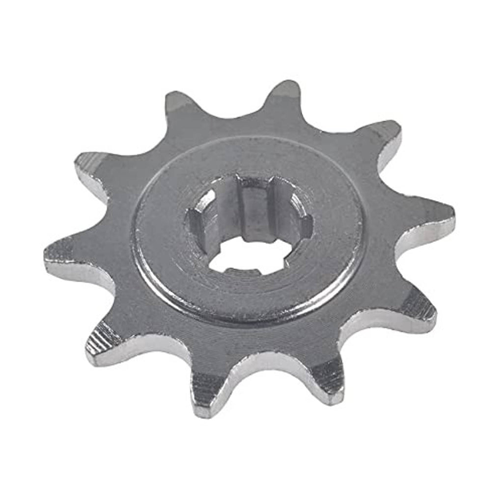 10T chain wheel sprocket with machined hub and toothed perimeter, steel gray