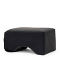 Black ergonomic lap pad with curved cutout for euphonium and tuba support