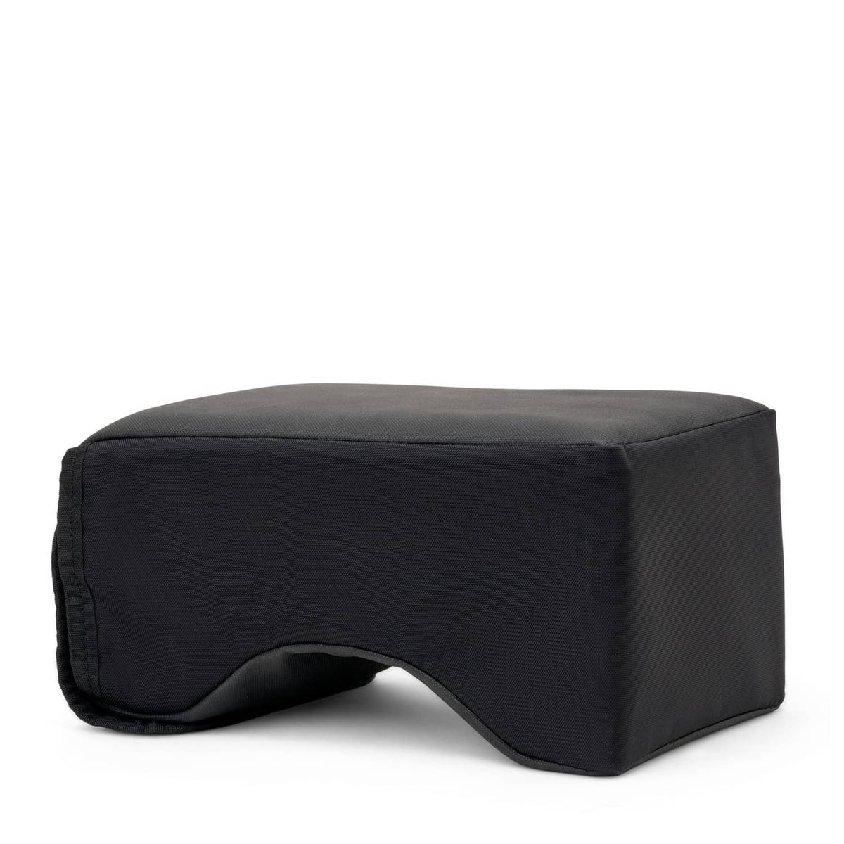 Black ergonomic lap pad with curved cutout for euphonium and tuba support