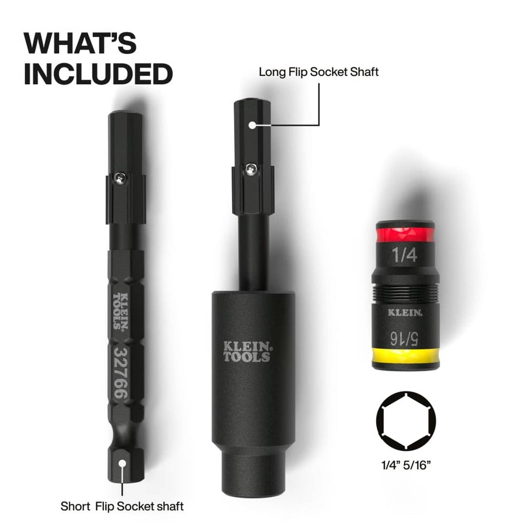 Flip socket shaft set with long and short adapters and 1/4 drive socket