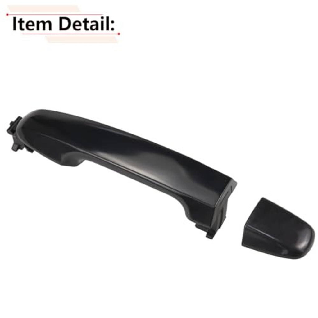 Black exterior door handle with textured grip area and separate end cap