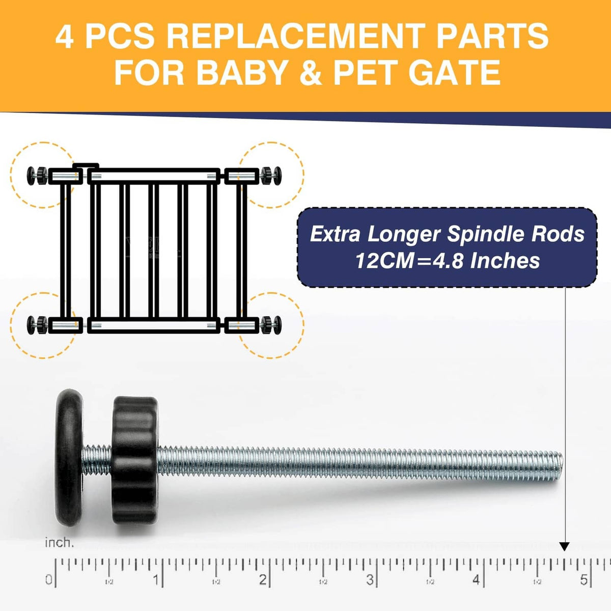 Long silver spindle rod with black end caps and adjustment wheel, replacement part