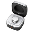 Smart ring charger case with open lid and charging dock, silver and dark gray