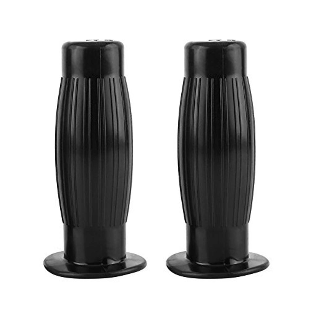 Pair of black motorcycle handlebar grips with grooved non-slip rubber texture
