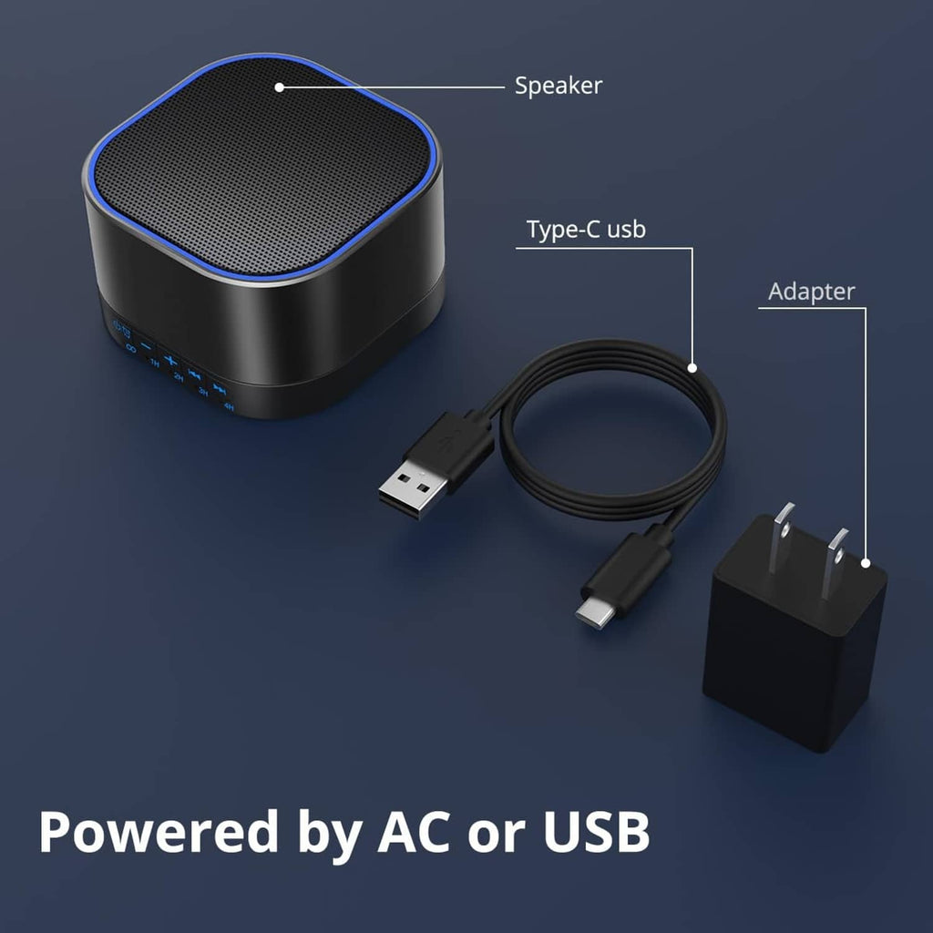 Black sound machine with Type-C USB cable and adapter set