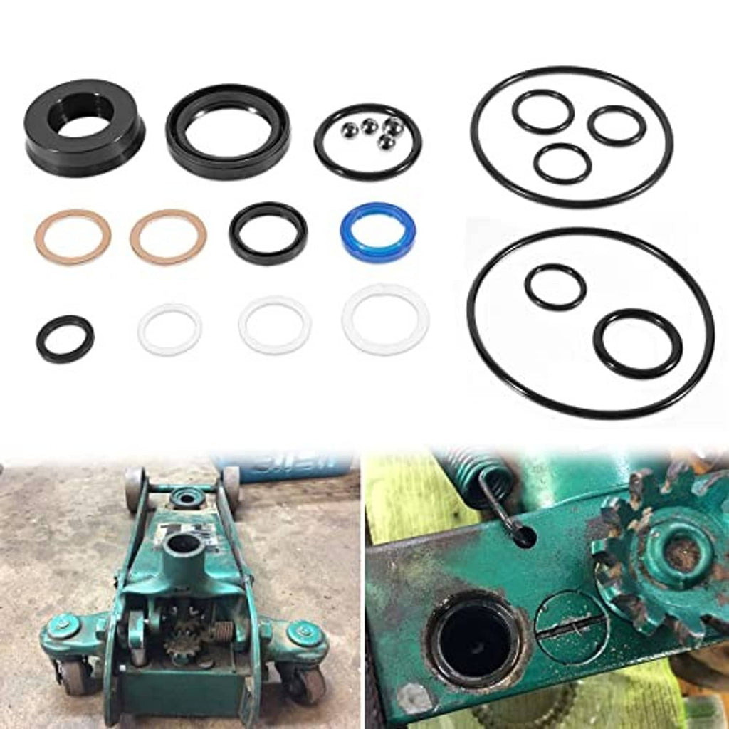 Floor jack seal kit: assorted O-rings, seals, and large oval gasket