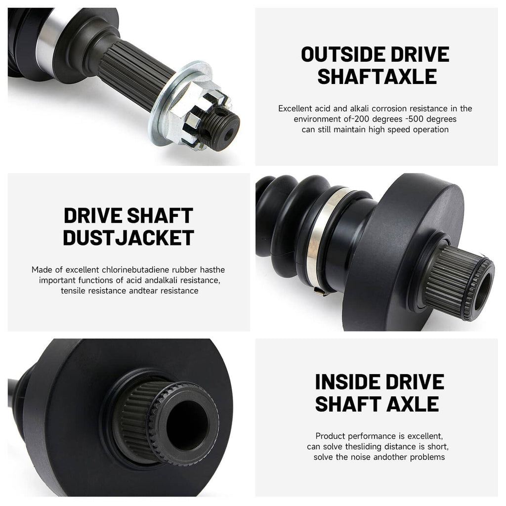 CV axle shaft with rubber dust jacket boot and bearing, outside and inside ends