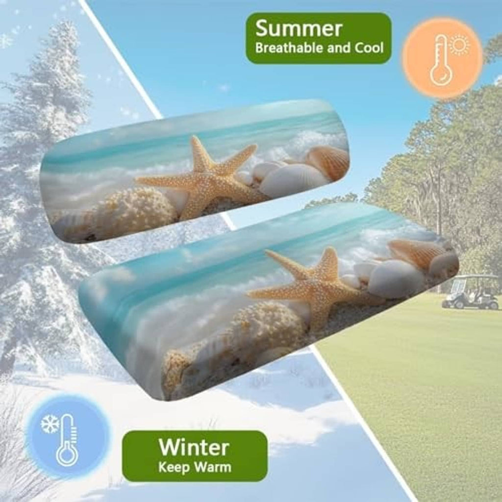 Universal seat covers with blue ocean starfish and seashell print for outdoor use