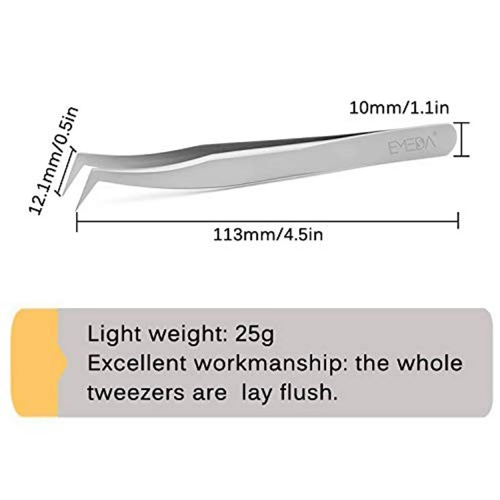 Emeda eyelash extension tweezers, long 113 mm body with curved grip handle