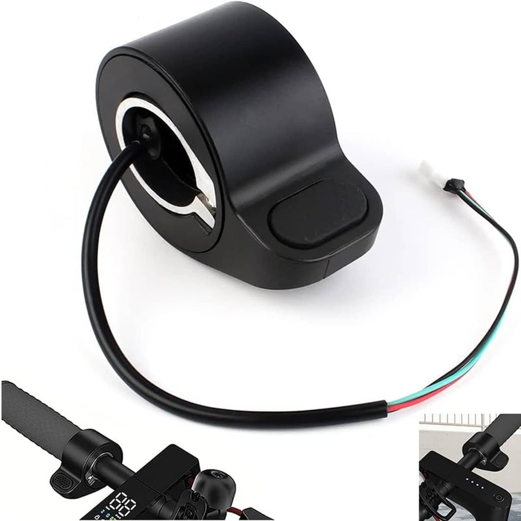 Electric scooter thumb throttle, black plastic housing with wiring harness