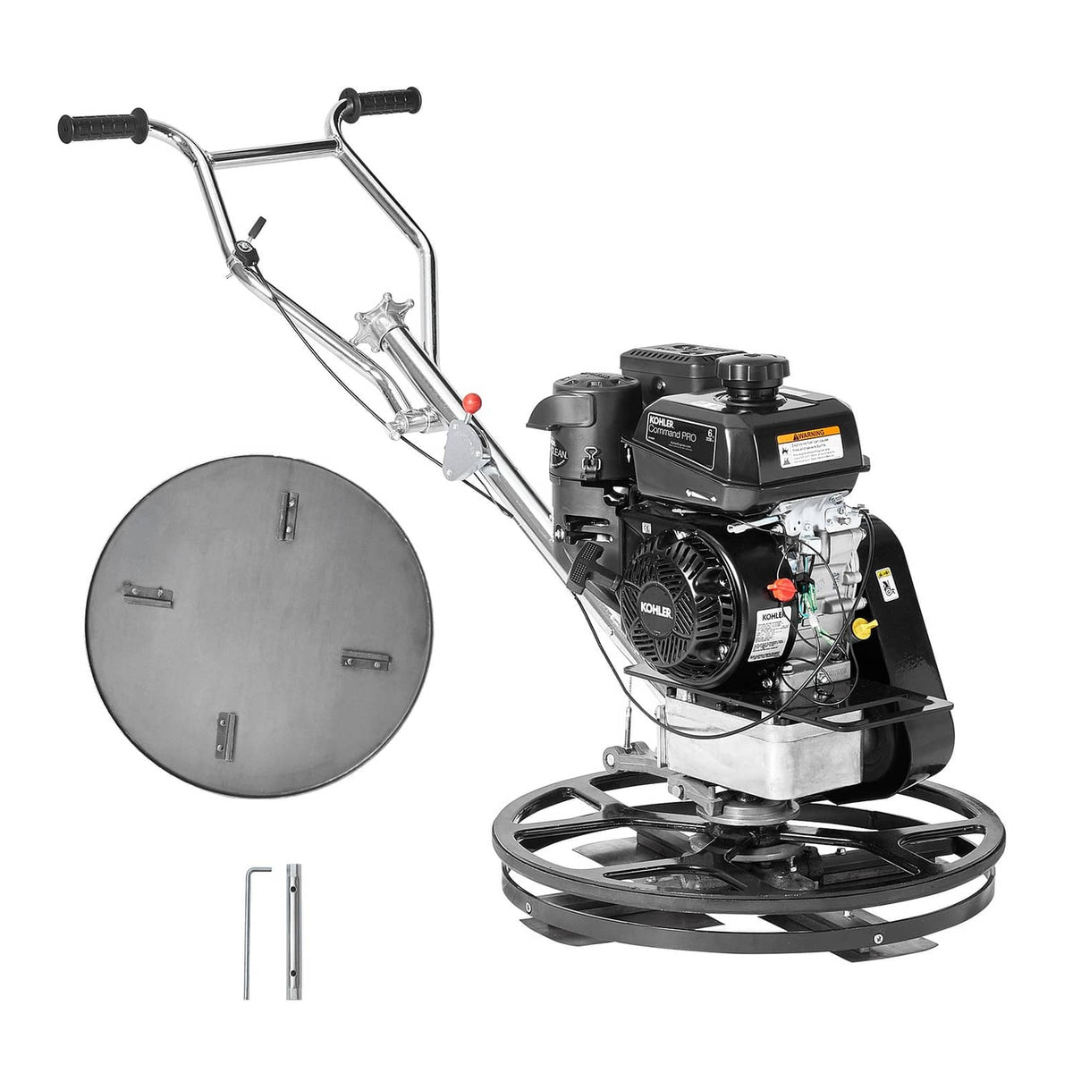 24-inch walk-behind concrete power trowel with engine and round float pan blade