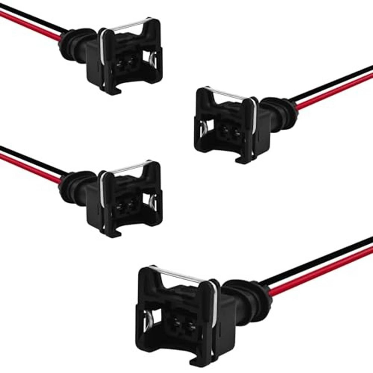 Fuel injector terminal connectors, black housings with red/black wire leads