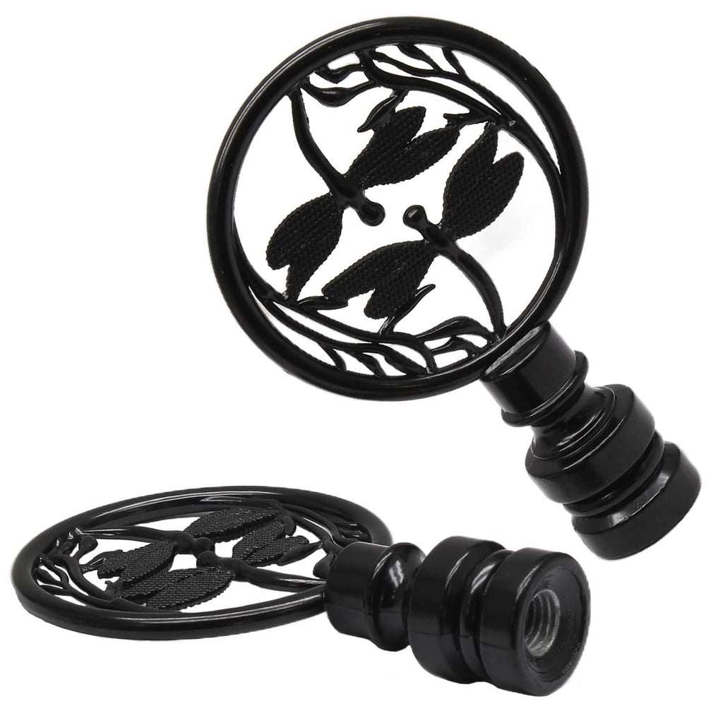 Black double dragonfly lamp finial, alloy medallion top with threaded base