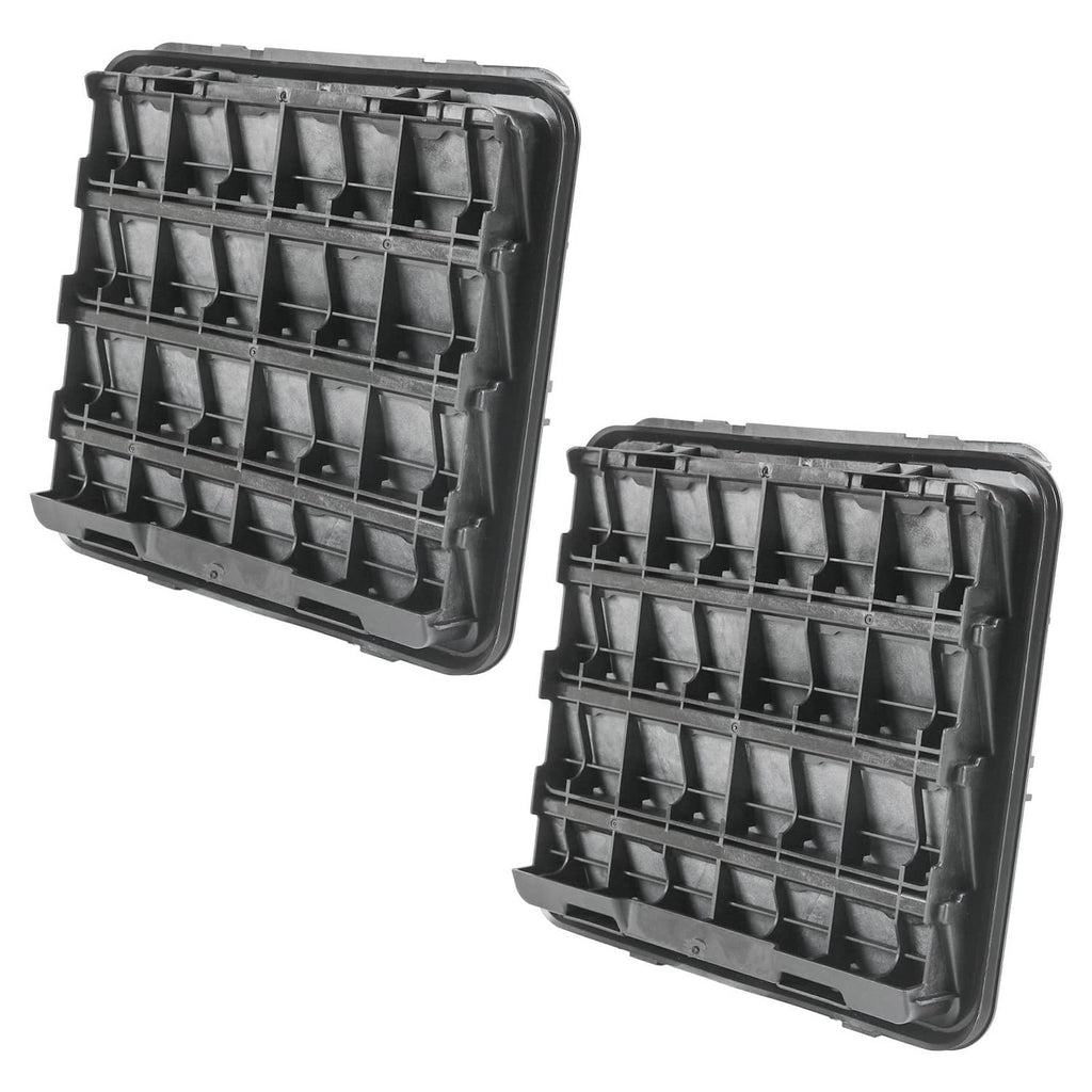 Pair of black plastic body side exhauster vent grilles with parallel slats