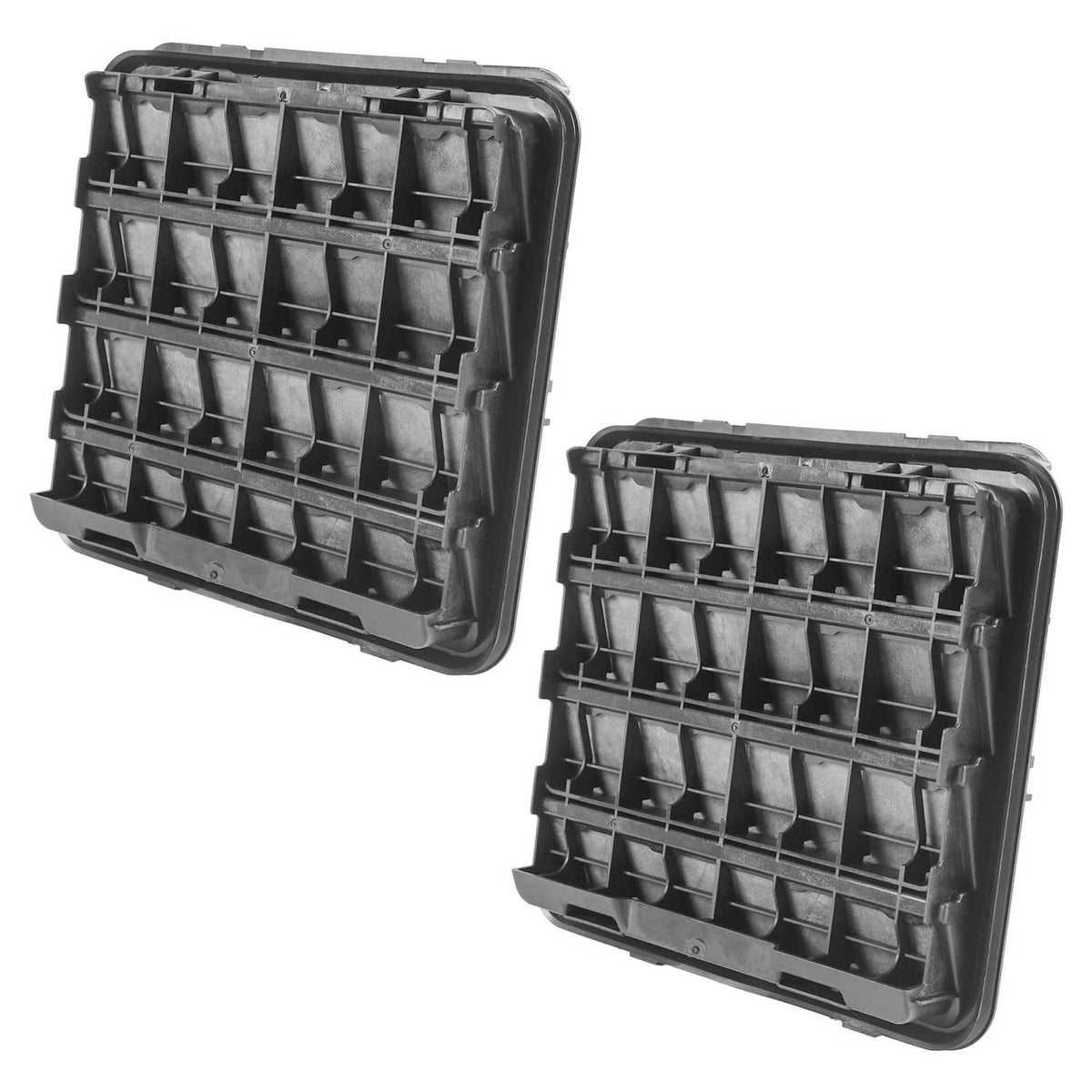 Pair of black plastic body side exhauster vent grilles with parallel slats