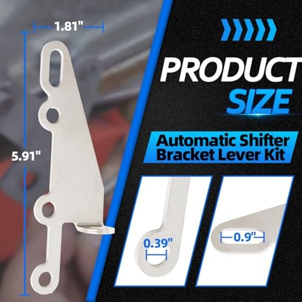 Steel automatic shifter bracket lever with mounting holes and elongated lever slot