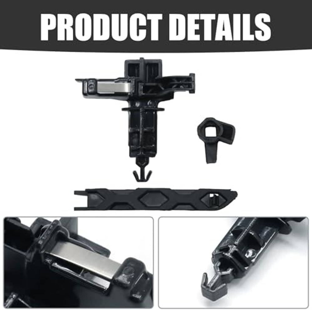 Black hood latch locking mechanism with release handle and side rail detail