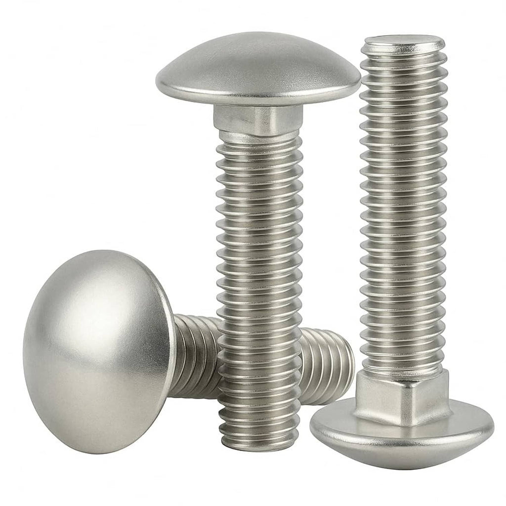 IMSCREWS stainless carriage bolts with domed heads and threaded shanks, silver