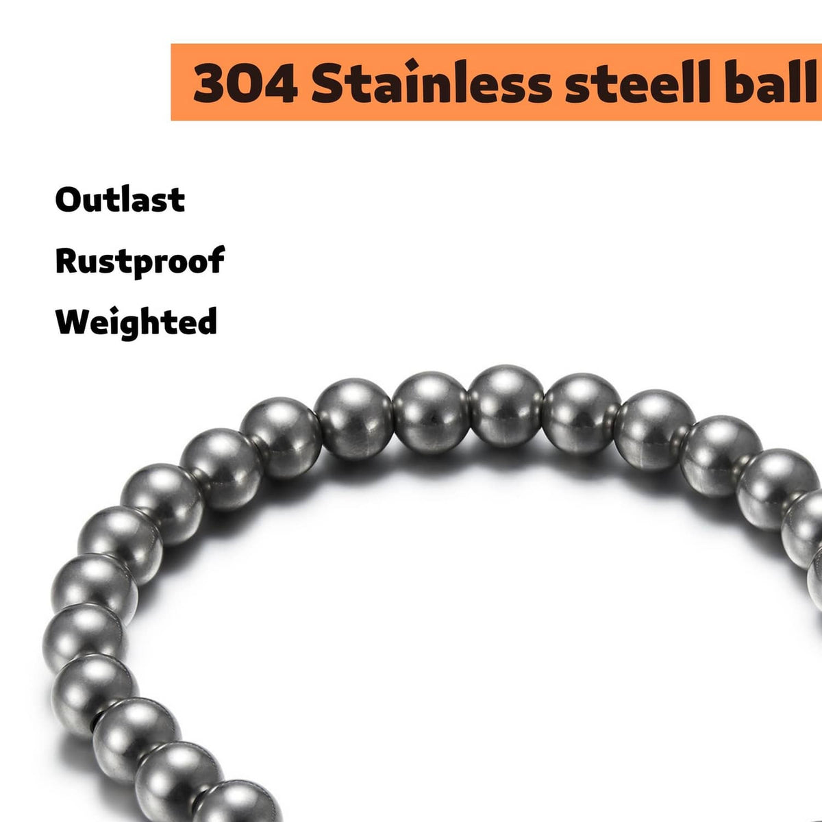 Stainless steel ball beaded ring with dark metallic bead spheres