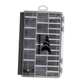 HyperSeal waterproof black tackle box with clear lid and organized internal divider grid.