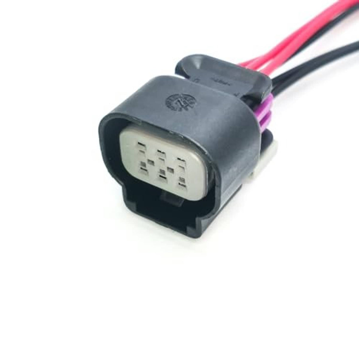 6-pin throttle body connector pigtail, black housing with white plug and red/black leads