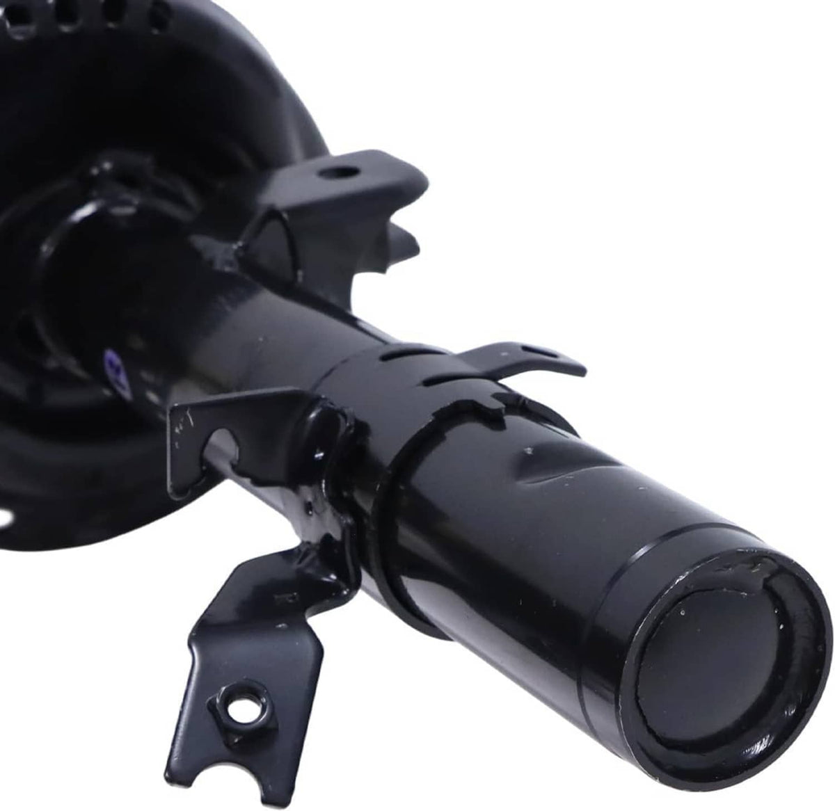 Electric shock absorber strut with black body, brackets, and attached cable