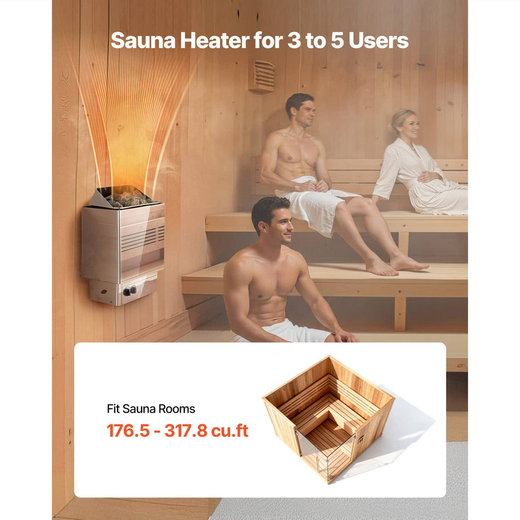 Wall-mounted stainless steel electric sauna heater with open rock chamber for home sauna