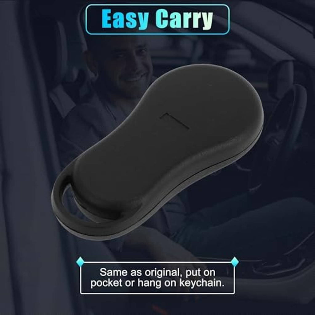 Black keyless entry key fob remote with key ring loop and three-button layout.