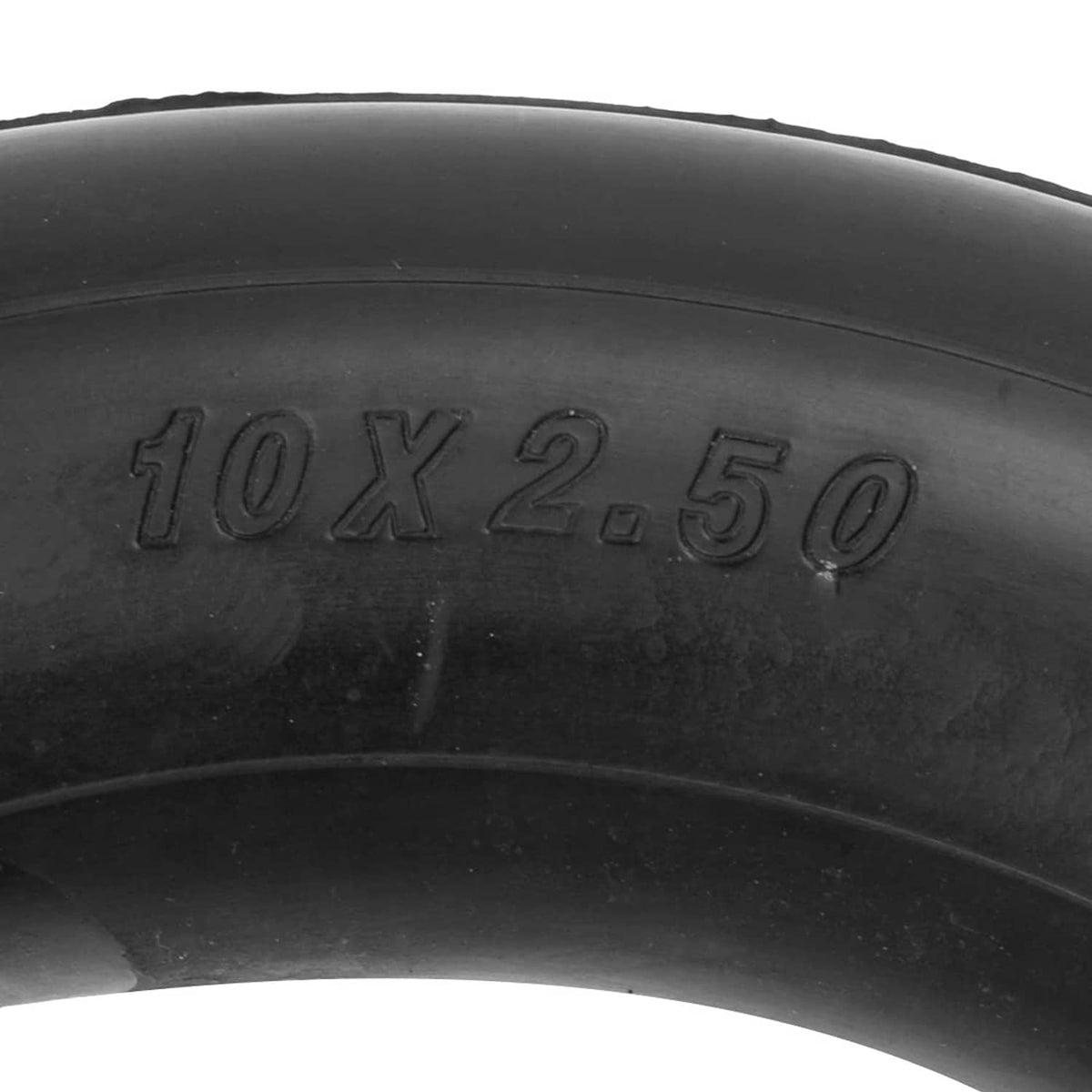 Black inner tube sidewall marked “10x2.50”